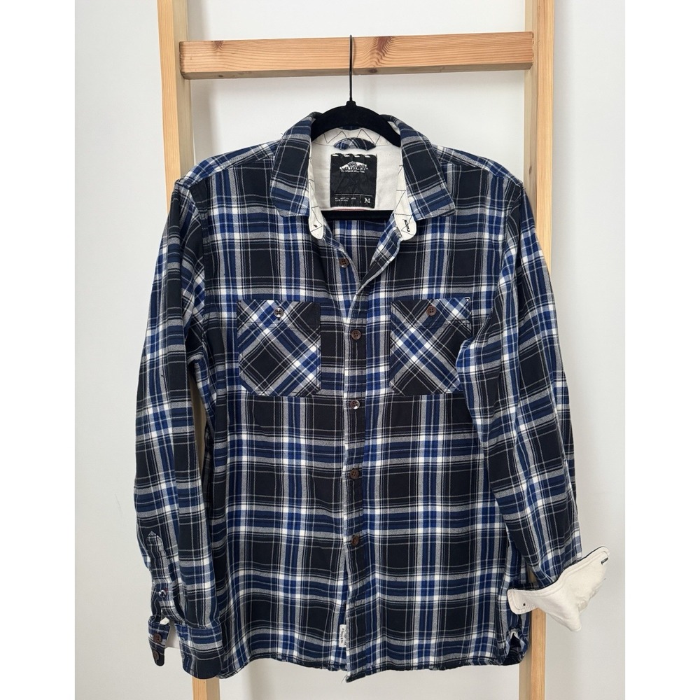 Vintage Men's VANS Flannel Button Down Shirt MEDIUM Navy Blue (B2)